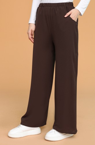 Beli Lastikli Bol Paça Pantolon 1019-04 Kahverengi