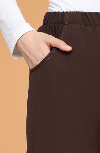 Beli Lastikli Bol Paça Pantolon 1019-04 Kahverengi
