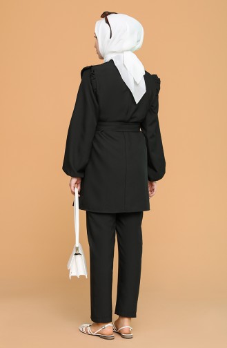 Kuşaklı Tunik Pantolon İkili Takım 1422-01 Siyah