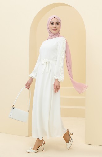 Kolları Fırfırlı Elbise 2001-02 Beyaz