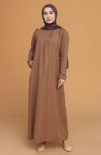 Omzu Büzgülü Pileli Elbise 3277-07 Camel