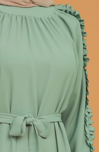 Fırfırlı Kuşaklı Elbise 1007-03 Çağla Yeşili