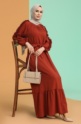 Brick Red Hijab Dress 1007-08