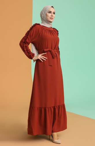 Brick Red Hijab Dress 1007-08