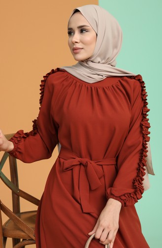 Brick Red Hijab Dress 1007-08
