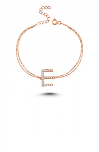 Harfli Taşlı Gümüş Bileklik Rose E Harfi Standart Alv0012 2841