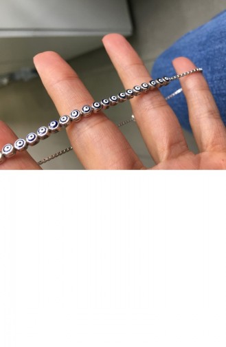 Gümüş Mavi Nazarlıklı Asansörlü Bileklik Bln0001
