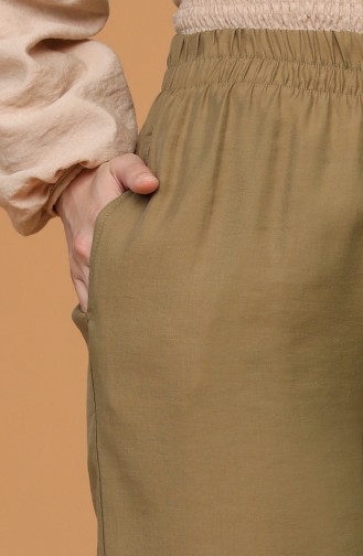 Tensel Kumaş Bol Paça Pantolon 0190B-04 Koyu Haki Yeşil