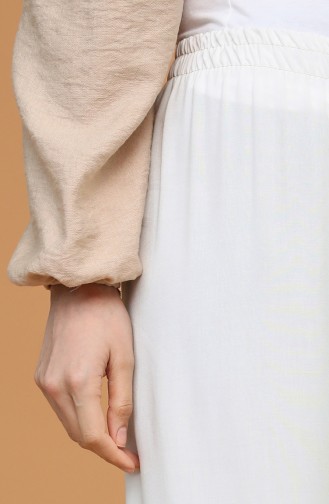 Beli Lastikli Bol Paça Pantolon 4435-18 Ekru Beyaz