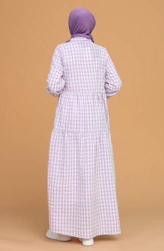 Kravat Yaka Büzgülü Elbise 1637-03 Lila