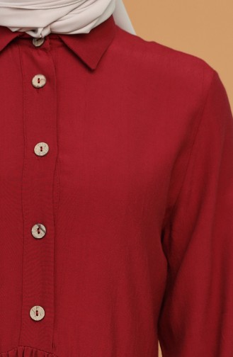 Düğmeli Düz Tunik 5371-03 Bordo