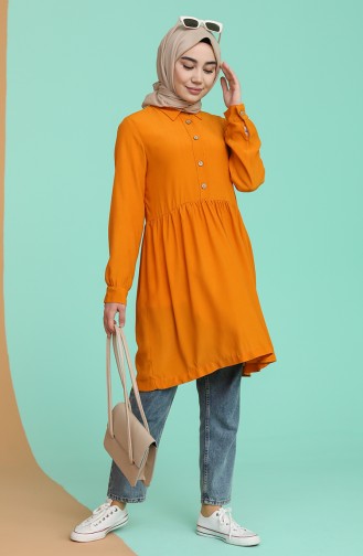 Düğmeli Düz Tunik 5371-06 Oranj