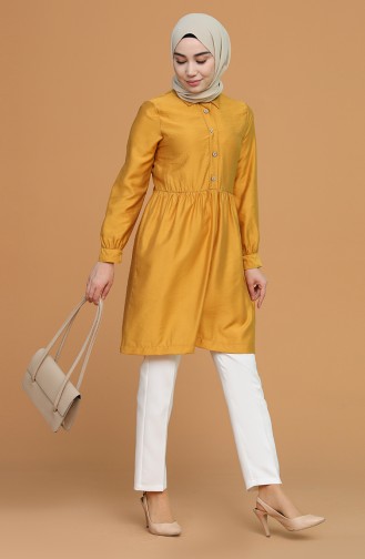 Düğmeli Düz Tunik 5371-07 Hardal