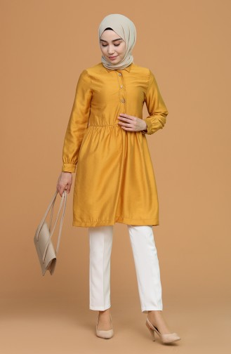 Düğmeli Düz Tunik 5371-07 Hardal