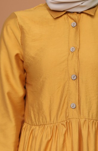 Düğmeli Düz Tunik 5371-07 Hardal