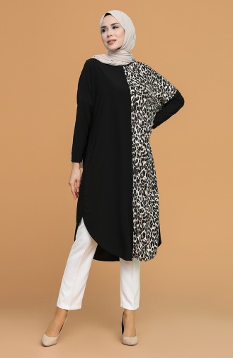 Leopar Detayli Tunik 2001-01 Siyah