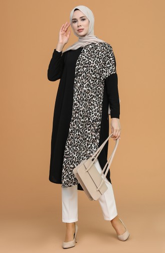 Leopar Detayli Tunik 2001-01 Siyah