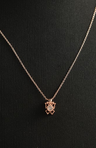 Kelebek Figürlü Zirkon Tek Taşlı Kolye KLÇ024-02 Rose
