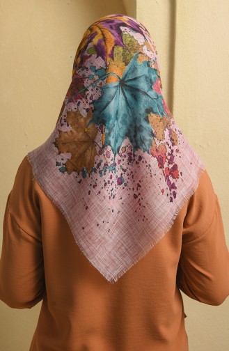 Çınar Yaprağı Desenli Flamlı Eşarp 11366-08 Toz Pembe Koyu Gül Kurusu