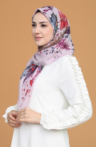 Yaprak Desenli Flamlı Eşarp 11367-10 Lila Mor