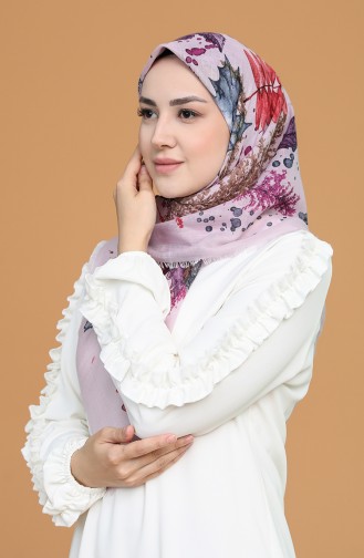 Yaprak Desenli Flamlı Eşarp 11367-10 Lila Mor