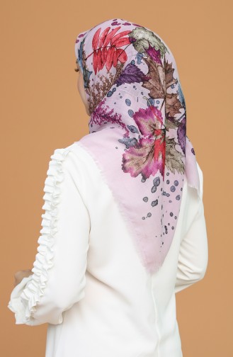 Yaprak Desenli Flamlı Eşarp 11367-10 Lila Mor