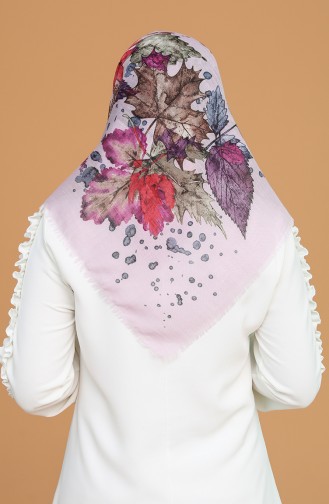 Yaprak Desenli Flamlı Eşarp 11367-10 Lila Mor