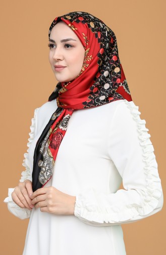 Desenli Rayon Eşarp 9489-04 Kırmızı Siyah