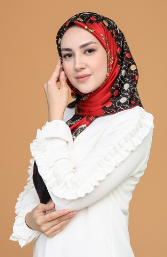 Desenli Rayon Eşarp 9489-04 Kırmızı Siyah