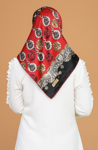 Desenli Rayon Eşarp 9489-04 Kırmızı Siyah
