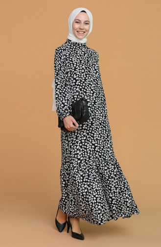 Leopar Desenli Elbise 1001A-01 Siyah