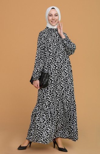 Leopar Desenli Elbise 1001A-01 Siyah