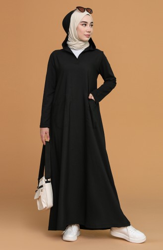 Schwarz Hijab Kleider 3281-08