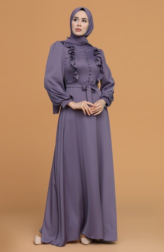 Violet Hijab Evening Dress 4873-02