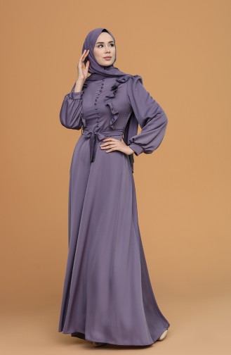 Violet Hijab Evening Dress 4873-02