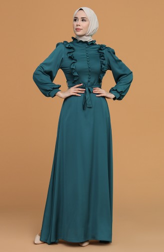 Emerald Green Hijab Evening Dress 4873-04