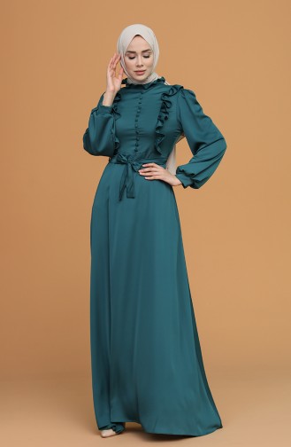 Emerald Green Hijab Evening Dress 4873-04