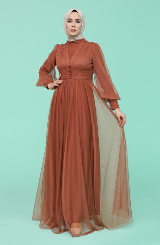 Tan Hijab Evening Dress 5478-07