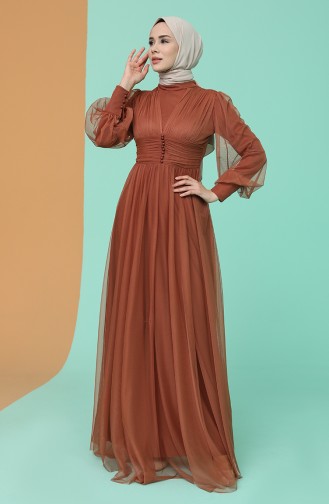 Tan Hijab Evening Dress 5478-07