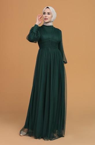 Emerald Green Hijab Evening Dress 5478-09