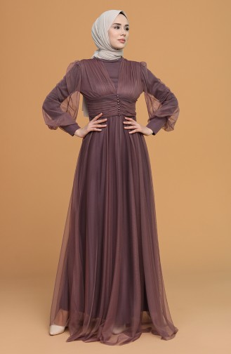 Dark Dusty Rose Hijab Evening Dress 5478-11