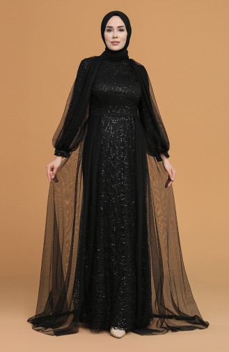 Black Hijab Evening Dress 5519-01