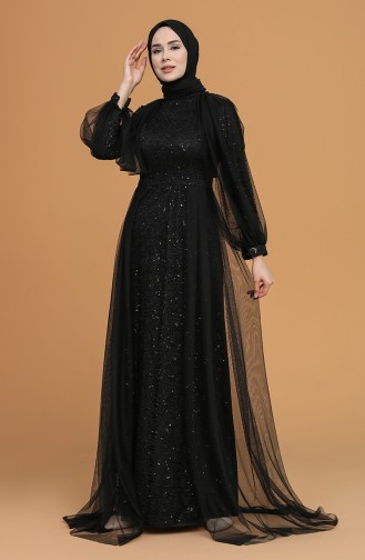 Black Hijab Evening Dress 5519-01
