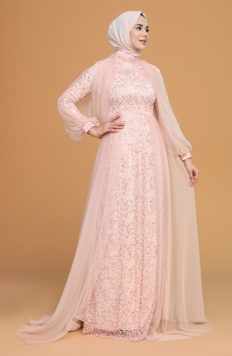 Powder Hijab Evening Dress 5519-04