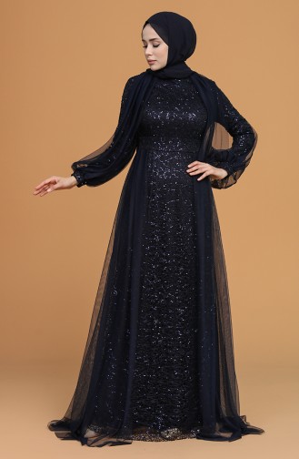 Navy Blue Hijab Evening Dress 5519-05