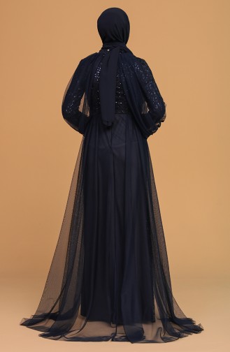 Navy Blue Hijab Evening Dress 5519-05
