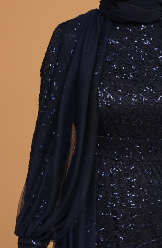 Navy Blue Hijab Evening Dress 5519-05