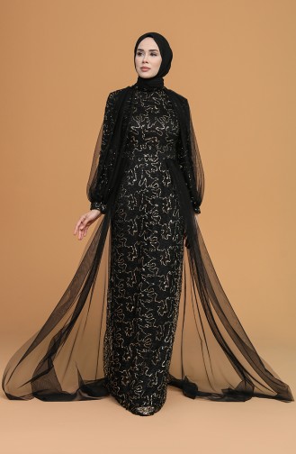 Black Hijab Evening Dress 5519-06