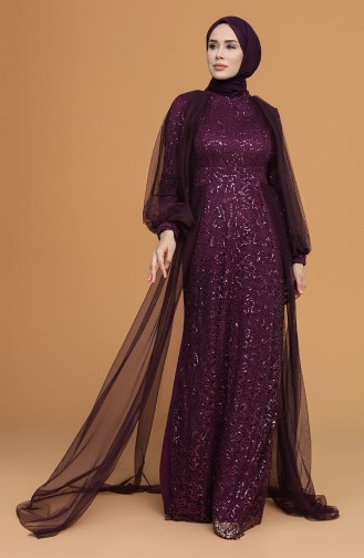 Plum Hijab Evening Dress 5519-07