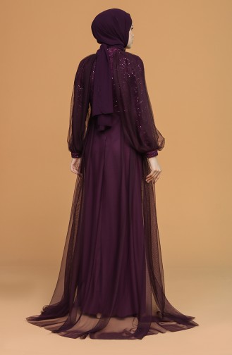 Plum Hijab Evening Dress 5519-07